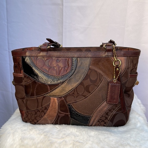 Coach Bags Coach Mosaic Signature Patchwork Shoulder Bag Brown